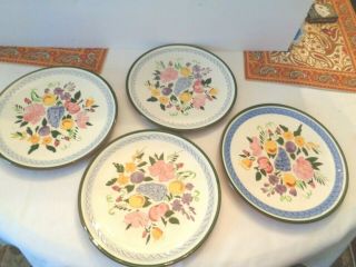Four (4) Vintage Stangl Pottery Dinner Plates " Fruit And Flowers "
