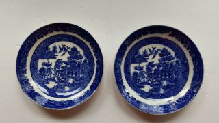 2 William Alsager Adderley And Co Flow Blue Willow Pattern Saucer Bowls England