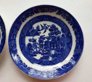 2 William Alsager Adderley and Co Flow Blue Willow Pattern Saucer Bowls England 3