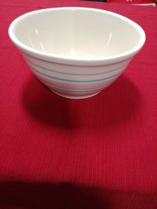 Vintage 8 Yellow Ware Ovenware Usa Mixing Bowl W/ Blue And Pink Band