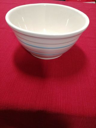 Vintage 8 Yellow Ware Ovenware USA Mixing Bowl w/ Blue and Pink Band 2