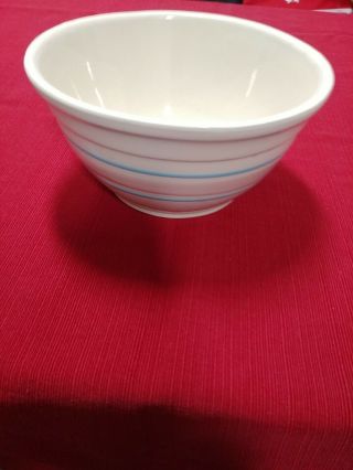 Vintage 8 Yellow Ware Ovenware USA Mixing Bowl w/ Blue and Pink Band 3