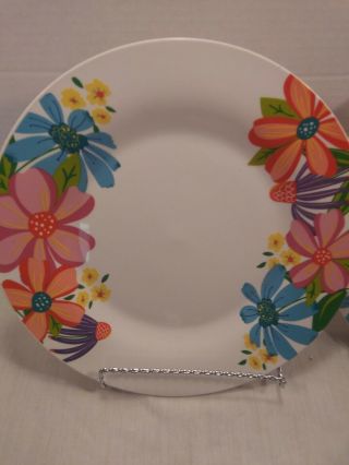Royal Norfolk (2) 10.  5 " Dinner Plates.  Bright Flowers Border White Ceramic Plate.