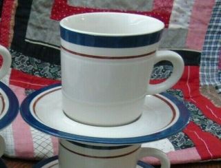 Set of 6 Sango Carousel Cups and Saucers Coffee Tea Blue & Brown Stoneware Japan 2