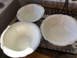 Vintage White Silver Trim Art Deco Homer Laughlin G 35 N5 Set Of 3 Serving Bowls