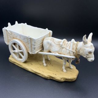 Vintage Royal Dux White Porcelain Donkey Pulling Cart Figurine