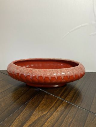 Vintage Mcm Green Orange Ceramic Jenkins Usa J - 10 Oval Planter Bowl Ribbed