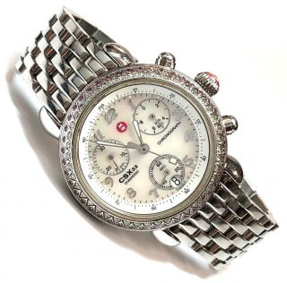 Limited Michele Csx33 Diamond & Pink Sapphire Chronograph Mother Of Pearl Watch