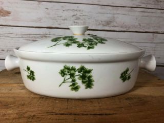 Vintage Parsley Oval Covered Casserole Dish White & Green Andrea By Sadek