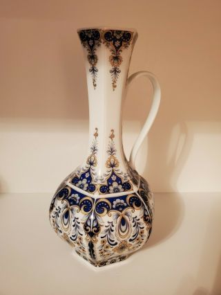 Porcelain Vase Vohenstrauss Johann Seltmann Bavaria Navy Blue With Gold On White
