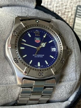 Rare 2001 Tag Heuer 2000 Full Size Blue Face Watch Plus Boxes & Papers Wk1113 - 0