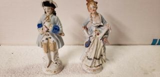Pair - Colonial Style Man & Woman Made In Japan Figurines - Vintage