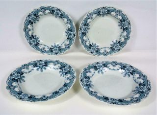 4 Hudson Jhw & Sons Hanley England Semi Porcelain Rimmed Soup Bowls 9 1/4