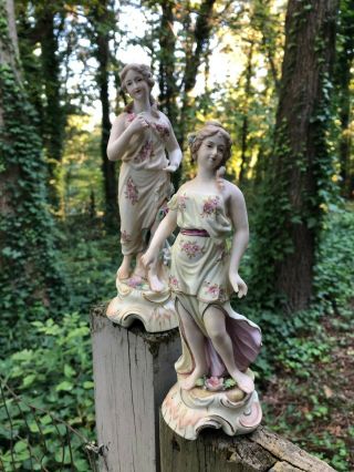 Vintage Kalk Antique German Porcelain Bisque Handpainted Figurines Muses Nymphs