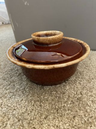 Vintage Hull Brown Drip Serving Bowl With Lid Oven Proof Usa 8 "