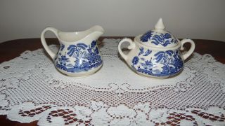 Vintage Blue Willow English Ironstone Porcelain Creamer Sugar