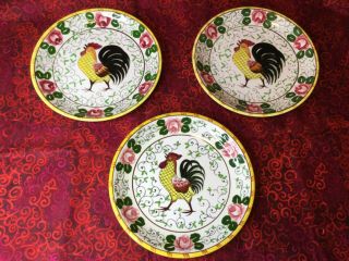 Vintage Early Provincial Py Ucagco Japan 3 - Rooster And Roses 6” Salad Plates