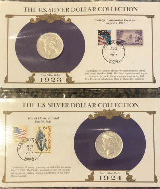 1923 And 1924 Peace Silver Dollar - U.  S.  Postal Commemorative 2 Coins & Stamps