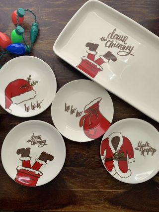 Magenta M Rae Dunn Santa Christmas 6 " Snack Plates And Tray Holiday Down Chimney