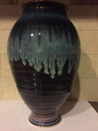 Vtg Art Pottery Vase Gorgeous Drip Glaze Blue Pink Purple Hues
