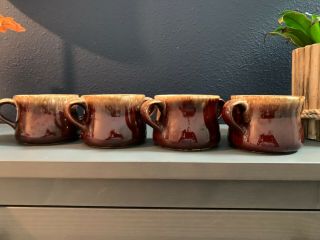 Vintage Mccoy Pottery Brown Drip Double Handled Soup / Chili Bowls - Set Of 4