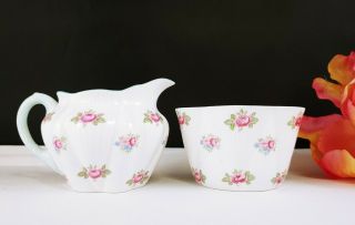 Shelley Rosebud Dainty Pattern 13426 Open Sugar Bowl & Creamer Pitcher Flowers