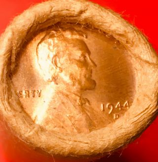 1944 - D / STEEL TAILS WHEAT END OBW BANK WRAP LINCOLN WHEAT PENNY ROLL 2