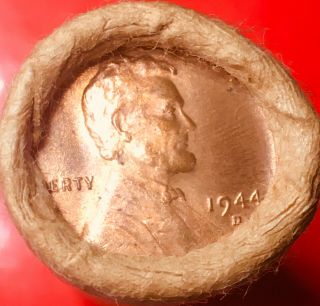 1944 - D / STEEL TAILS WHEAT END OBW BANK WRAP LINCOLN WHEAT PENNY ROLL 3