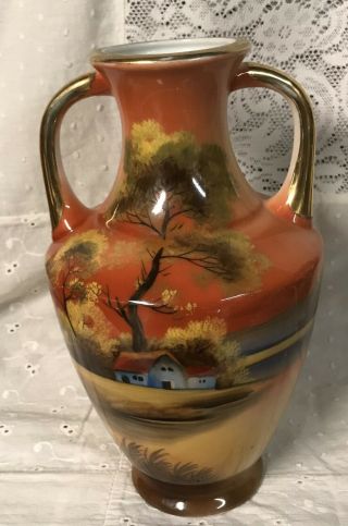 Noritake Hand Painted Two Handled Vase House Treesnice Colors