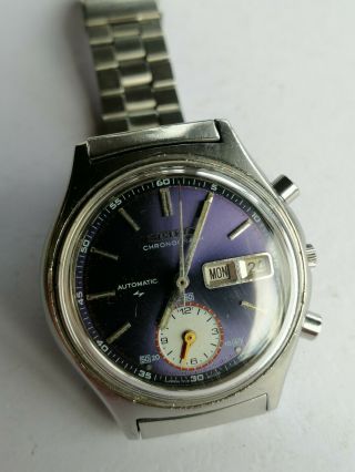 1970s Seiko 7016 8001 Automatic Day - Date 5 - Hand Flyback Chronograph Blue Dial
