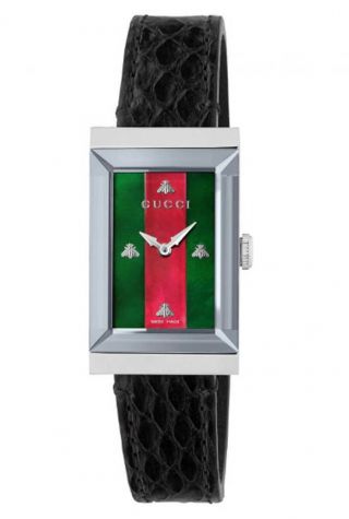 Gucci G - Frame Green - Red Mop Dial Ladies Leather Watch Ya147403