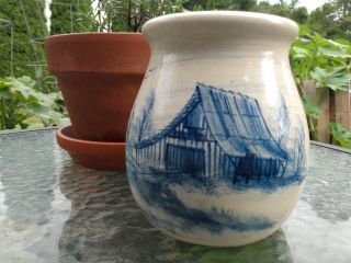 Large Vintage Paul Storie Pottery Blue Barn Design Stoneware Pitcher