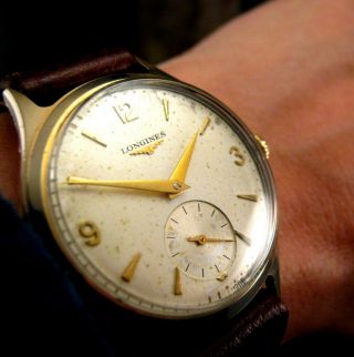 1958 Solid Gold Longines 12.  68z Vintage Retro Sub Dial Boxed 34mm Mens Watch