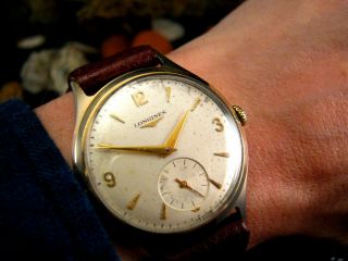 1958 Solid GOLD LONGINES 12.  68Z Vintage Retro Sub Dial BOXED 34mm Mens Watch 2