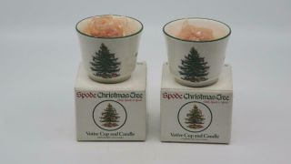 Set Of 2 Spode Christmas Tree Votive Cup & Candle Holders Porcelain Nib England