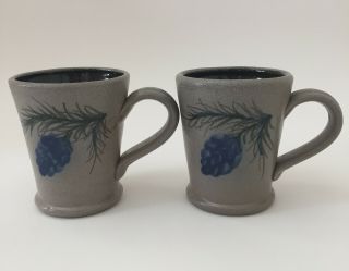Rowe Pottery 2001 Pine Cone Mugs,  Set Of 2