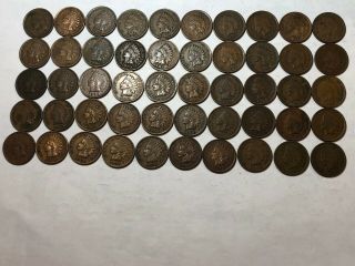 (roll Of 50) Fine Mixed Indian Head U.  S.  Cents In The 1900 