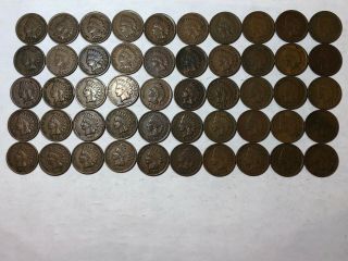 (roll Of 50) Fine Mixed Indian Head U.  S.  Cents In The 1900 