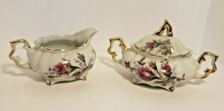 Vintage Covered Sugar Bowl Creamer Made In Japan Ceramic Miniature Rose Floral D
