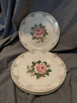 Vintage Paden City Pottery " American Rose " 9 1/4 " Dinner Plate 22k Gold Trim