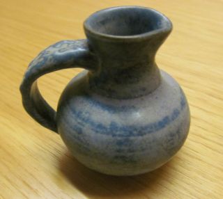 Vintage Art Pottery Miniature Pitcher Matte Blue Gray Glaze Unknown Signature