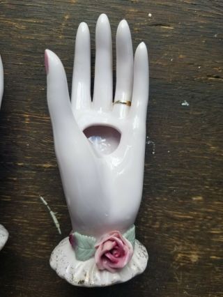 Vintage Lefton China Woman ' s Hands Bud Vases Made In Japan 2