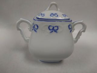 Vista Alegre Ruban Blue Fine Porcelain China Portugal Sugar Bowl With Lid