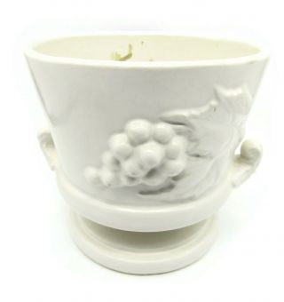 Vintage Hull Usa Art Pottery Pedestal Planter Vase Matte White Fruit 6 " Round