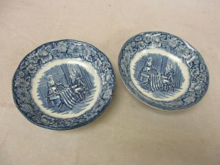 2 Vintage Staffordshire Liberty Blue Betsy Ross Berry Dessert Bowl Transfer Ware