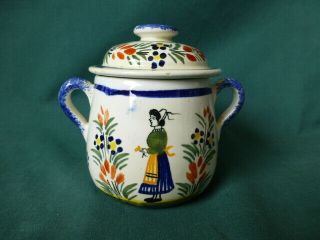 Vintage Henriot Quimper France Mustard Pot Or Jar With A Woman