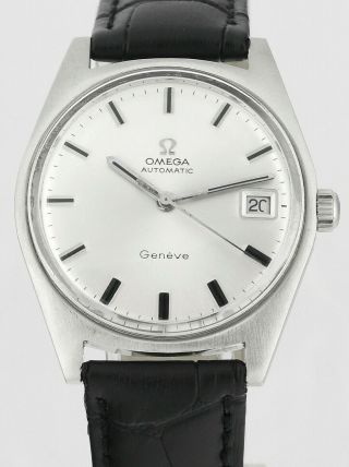 Vintage Omega Geneve Auto Date Cal 565 1966 Stainless Steel Mens Wrist Watch