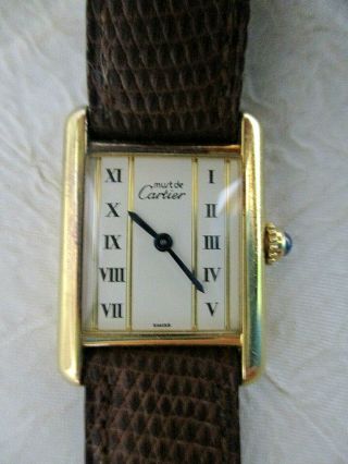 Authentic Must De Cartier Tank 925 Vermeil Argent Plaque Ladies Watch Runs