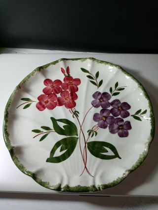 Vintage Blue Ridge Pottery Flat Shelled Bonbon Tray With Red And Purple Flowers