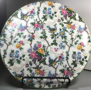 Rare Green Rim Tudor Ware Lorna Doone Flowers & Birds Chintz 11” Plate